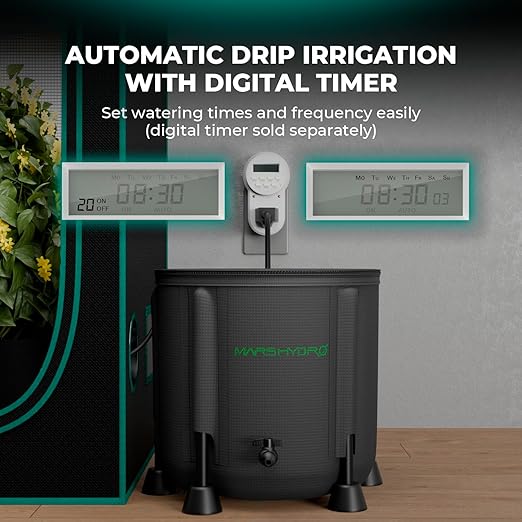 MARS HYDRO Auto Drip Irrigation Kits with 13 Gallon Foldable Bucket, 24W Upgraded Water Pump, 8 Drip Emitters, Garden Watering System for Grow Tent Indoor, Lawn, Greenhouse, Yard