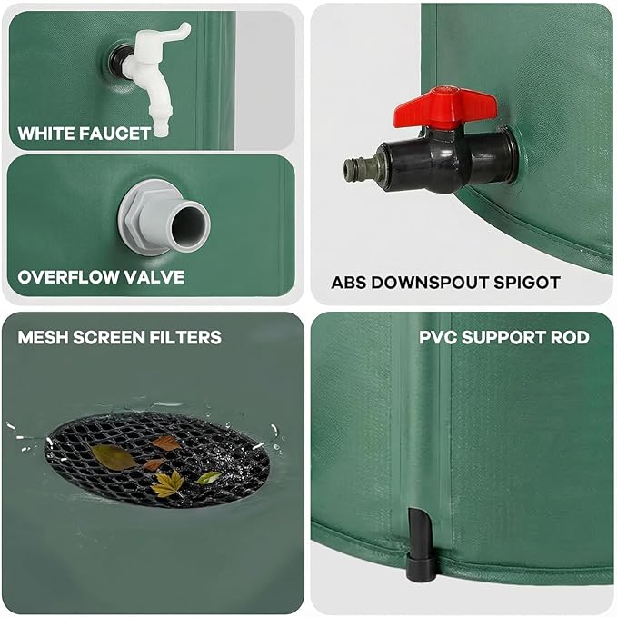 100 Gallon/380L Collapsible Rain Barrel, Foldable PVC Rain Barrels with Spigots, Top Mesh Overflow Valve, Suitable for Collect Rainwater from Gutter for Garden Lawn, Cleaning Floors