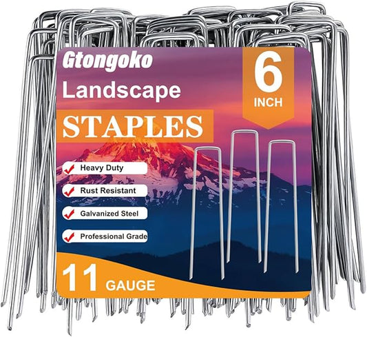 Gtongoko 200 Pack Galvanized Landscape Staples Garden Stakes Plant Cover Stakes 6 Inch 11 Gauge SOD Staples Fence Stakes for Landscaping Securing Weed Barrier Fabric, Decoration