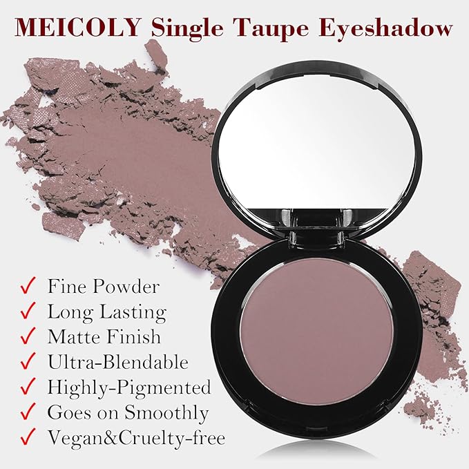 MEICOLY Mauve Eyeshadow with Mirror,Nude Brown Taupe Matte Eye Shadow Palette,Pressed Powder Single Eyeshadow for Women and Girls,Eye Makeup Eyelid Color,High Pigment,Long Wearing