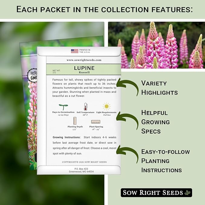 Sow Right Seeds - Hummingbird Seed Collection for Planting - Snapdragons, Russell Lupine, and Columbine - Seed Kit for Pollinators - Non-GMO Heirloom with Instructions to Plant - Makes a Great Gift
