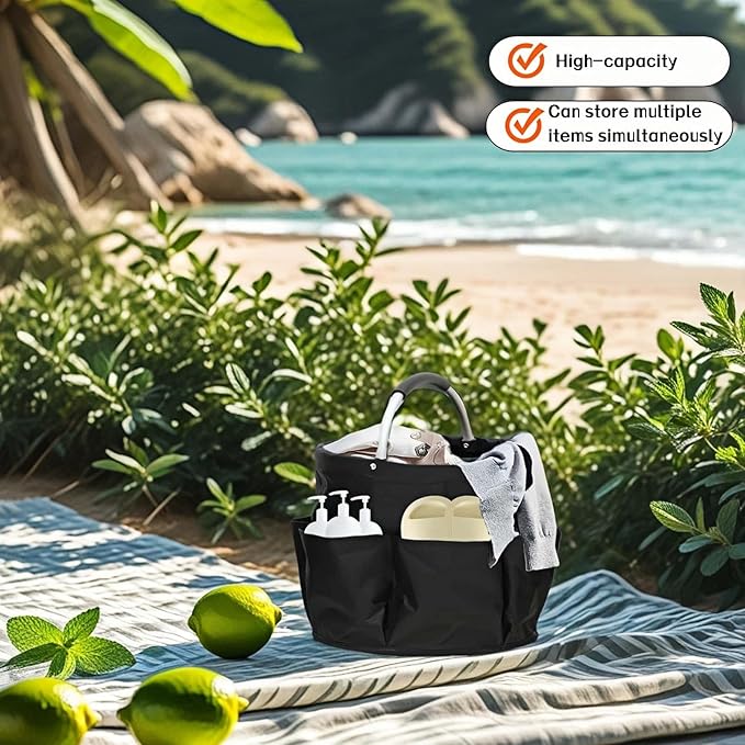 Foldable Storage Basket, Black Oxford Fabric Multi-Pocket Collapsible Basket with Handles:Portable Picnic,Beach,Garden Harvest,Market Shopping Basket,Home Storage,Bathroom Organizer Travel