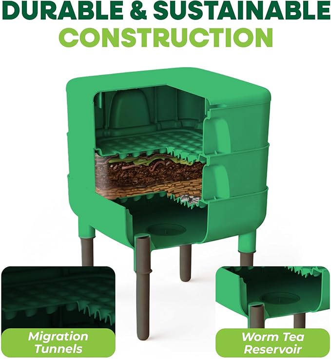 FCMP Outdoor - The Essential Living Composter, 4-Tray Worm Vermicomposter Bin, Green