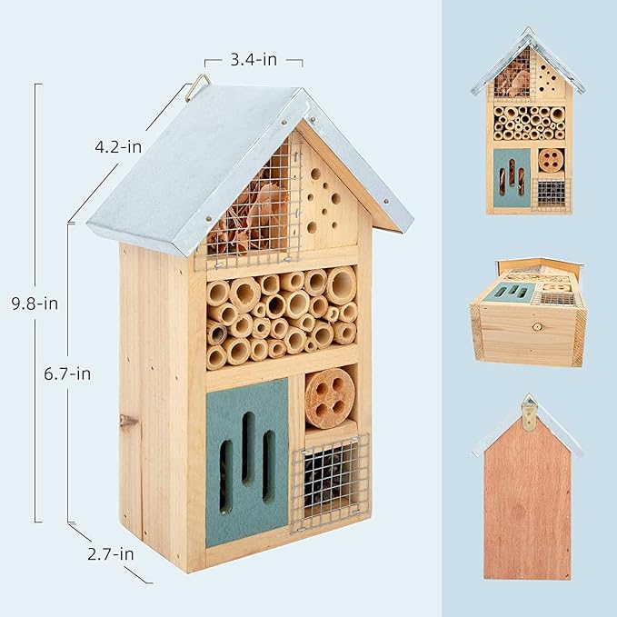 Niteangel Natural Wooden Insect Hotel, Garden Insect House for Ladybugs, lacewings, Butterfly, Bee, Bug