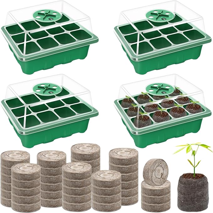 Halatool Seedling Trays Seed Starter Kit- Plant Germination Tray with Dome and Tray Base for Growing and Cloning (4 Set-Green)