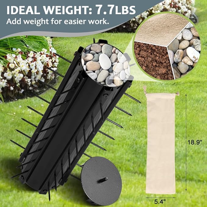 KELIXU Lawn Aerator Tool, 22” Manual Lawn Aerators Roller, Heavy Duty Rolling Lawn Air Aerator Tool with Spike Row, 57.9” H Grass Lawn Aeration Tool, Yard Tools for Garden, Cropland to Loose Soil
