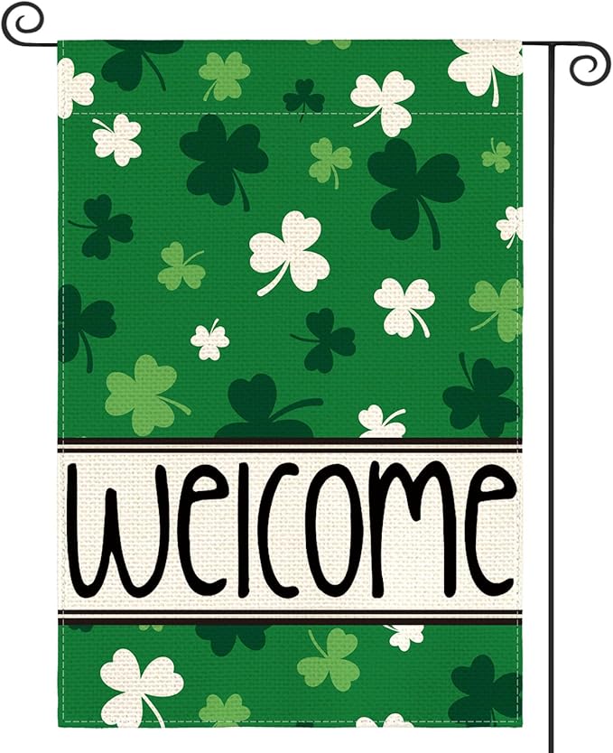 AVOIN colorlife St Patricks Day Garden Flag 12x18 Inch Double Sided Outside, Shamrocks Clovers Welcome Yard Outdoor Flag