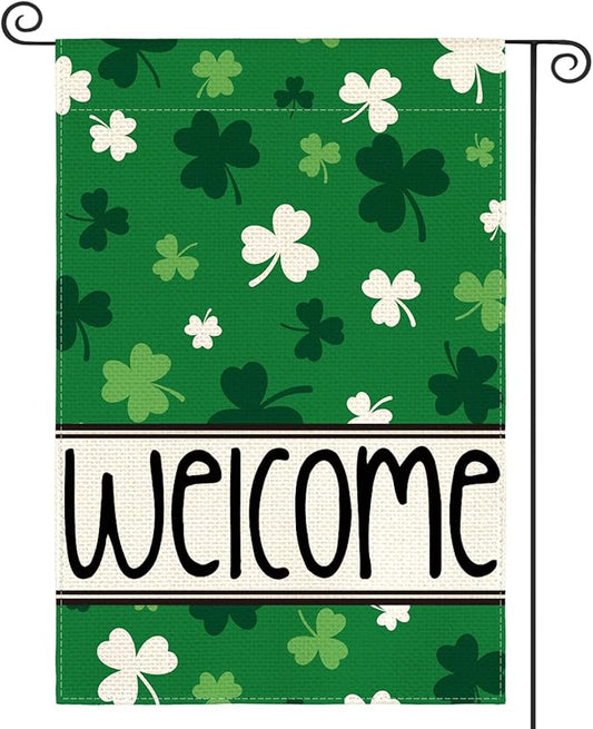 AVOIN colorlife St Patricks Day Garden Flag 12x18 Inch Double Sided Outside, Shamrocks Clovers Welcome Yard Outdoor Flag