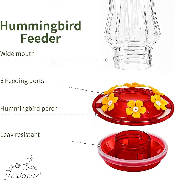 2 Pack Hummingbird Feeder for Outdoors Hanging, 18 OZ Humming Birds Feeders with 6 Bee Guard Feeding Ports & Built-in Ant Moat, Easy to Clean, Durable Outdoor Garden Decor(Clear AA)
