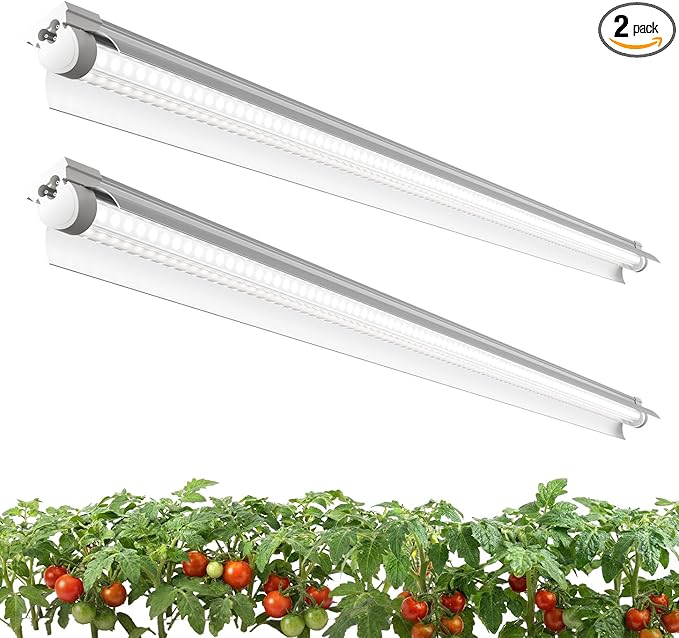 2 Pack LED Grow Light 4FT, 5000K Full Spectrum, 84W(2 x 42W), Linkable Growing Lamp Fixture, T8 Grow Lights for Indoor Plants, Seed Starting, Vegetables