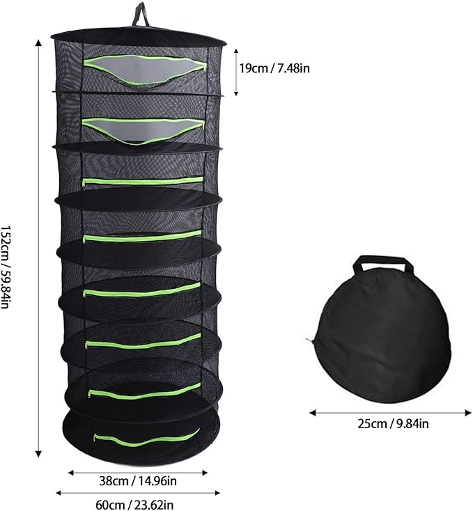 Herb Drying Rack, Opening Design, Fluorescent Green Zipper Cover, Multifunctional Wateright Hanging Mesh, Herb Dry Net for Garden (8 Layer)