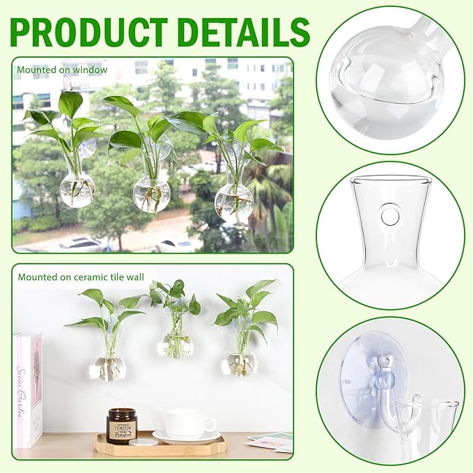 4 pcs Window Propagation Stations, Easy to Install Plant Propagation Bulbs with Suckion Cups, No Nails Wall Hanging Planter Propagation Station, Glass Plant Terrarium Vase