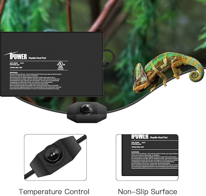 iPower 8x12 Inch Reptile Heating Pad with Adjustable Controller Knob, Under Tank Heater Mat for Turtles, Lizards, Snakes, Amphibians & Small Pets, 2 Pack