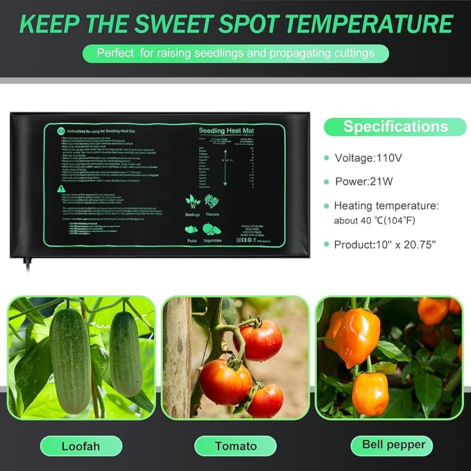 ROCEEI 6 Pack Durable Seedling Heat Mat 10 x 20.75 Waterproof Plant Heating Pad Warm Hydroponic Grow Mat for Greenhouse Grow Seed Starting Plant Germination (Black,Green)