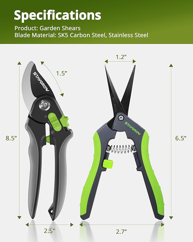 Gardening Scissors, Sharp Plant Trimming Scissors for Precise Cuts, Stainless Steel Pruning Shears Bonsai Clippers, 8.5" Bypass Garden Clippers and 6.5" Curved Garden Shears 2 Pack