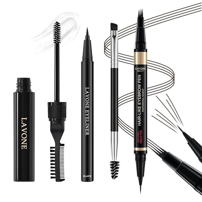 Microblading Eyebrow Pen Kit - Waterproof Brow Makeup Set with Eyebrow Pencil, Eyebrow Gel Clear, Eyeliner, Dual-ended Eyebrow Brush, Natural Looking Brows with Long-Lasting All-Day Hold - Brunette