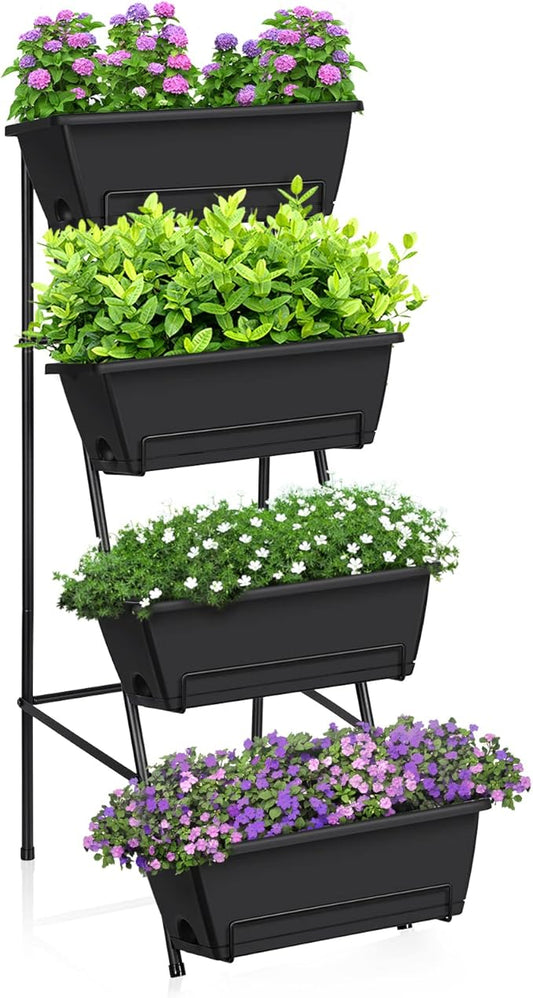 OYEAL Raised Garden Bed 4 Tier Vertical Garden Planters Indoor Outdoor Raised Planter Box with Legs Elevated Herb Garden Planter for Flowers Vegetables Plants, Black
