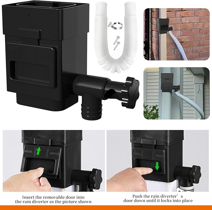 Anivia Rainwater Collection System, Downspout Diverter Fits for 2x3 or 3x4 Inch Standard Downspouts, Rain Barrel Diverter Kit with Adjustable Valve and Filter. 5ft Hose - Black