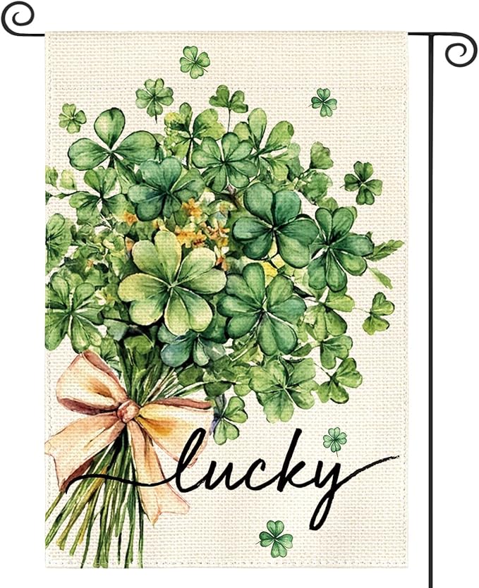 AVOIN colorlife St Patricks Day Garden Flag 12x18 Inch Double Sided Outside, Floral Lucky Shamrocks Clovers Yard Outdoor Flag