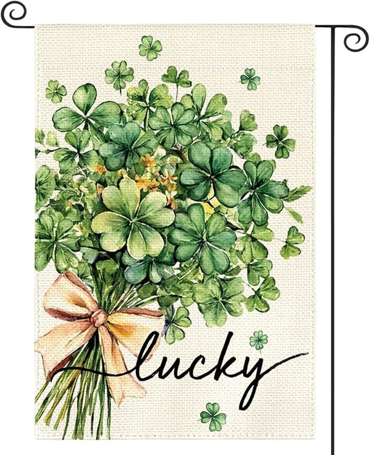 AVOIN colorlife St Patricks Day Garden Flag 12x18 Inch Double Sided Outside, Floral Lucky Shamrocks Clovers Yard Outdoor Flag