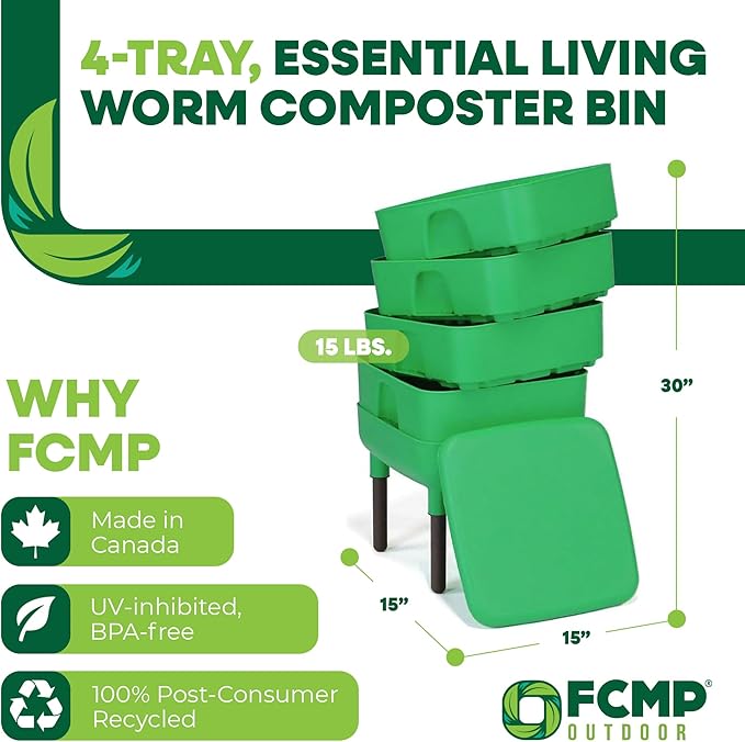 FCMP Outdoor - The Essential Living Composter, 4-Tray Worm Vermicomposter Bin, Green
