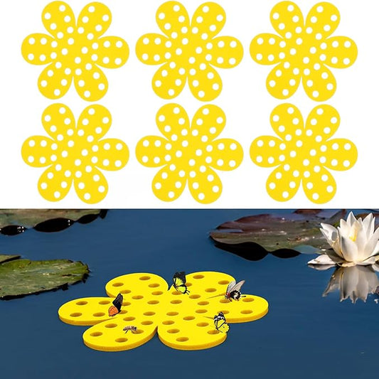 Chunful 6 Pack Bee Watering Station 6.3 Inches Floating Bee Watering Station for Garden Butterfly Feeders for Outside Garden Decoration Thirsty Pollinators(Yellow)