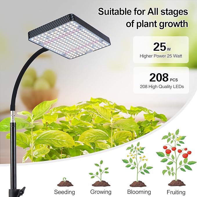 2026 Grow Light with Stand for Indoor Tall Plants, Bonsai Tree, 4/8/12/16/20H Timer, Bright Natural Sunlight Full Spectrum, 25 Watt Power Draw, NO Need Adapter, 24"-64" Height Adjustable