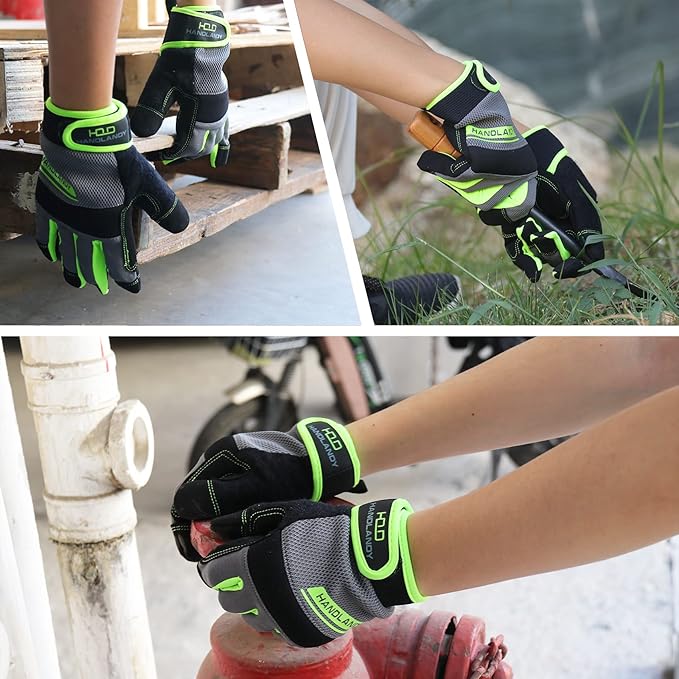 HANDLANDY Work Gloves for Men & Women, Utility Mechanic Working Gloves Touch Screen, Flexible Gardening Gloves for Yard