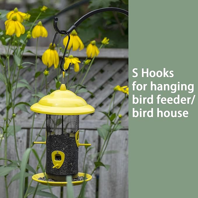HiGift 6 Inches Large S Hooks Heavy Duty, Black S Shaped Fence Hanger Hooks for Hanging Plants,Wind Chimes,Gardening Tools,Lights,Pool Equipment,Bird Feeder,Bird House,Indoor Outdoor Use - 4 Pack