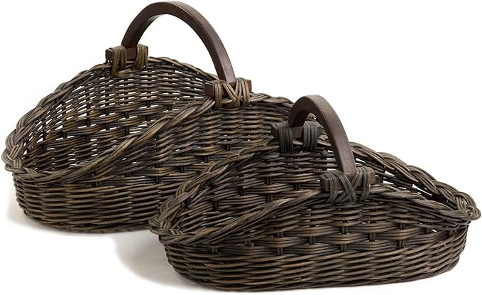 The Basket Lady Wicker Gathering Basket, Small, 18.5 in L x 10 in W x 9 in H, Antique Walnut Brown (Sold Individually)