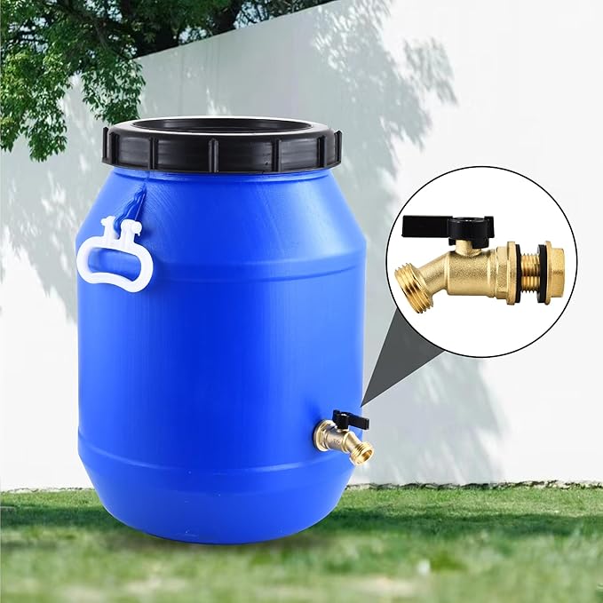Brass Water Container/Rain Barrel Spigot, 3/4" GHT Male Threaded Quarter Turn Ball Valve with Bulkhead Fitting, Lead-Free,Rain Barrel Kit for Garden Hose Thread Connection