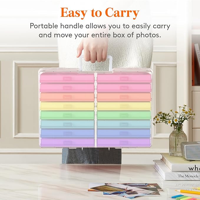 Lifewit 4x6 Photo Storage Box, 16 pcs Inner Photo Case with Lids, Multicolor Photo Organizers with 1 Sheet Label Sticker, Plastic Craft Storage Box for Seeds Sticker Cards Pictures Office Supplies