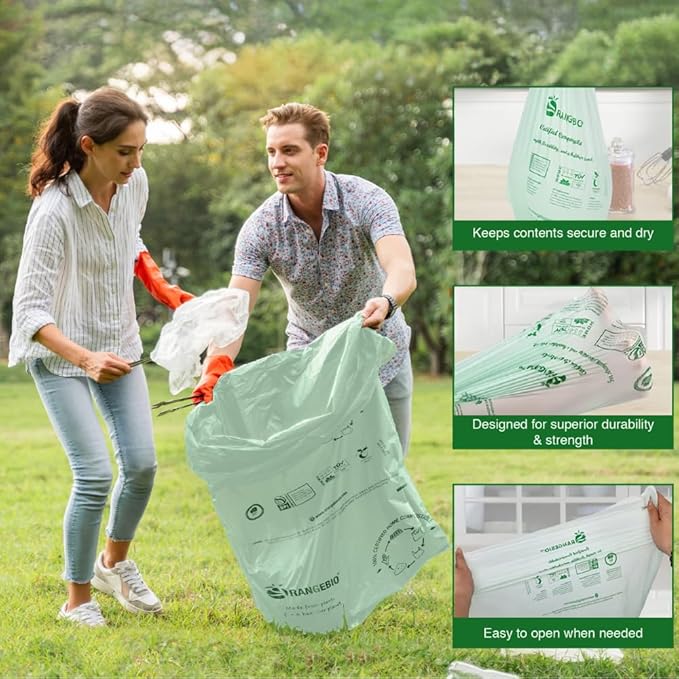 OrangeBio 33 Gallon Compostable Trash Bags, 40 Count, Heavy Duty Yard Waste & Lawn Bags, Plant-Based Garbage Bags, BPI ASTM D6400 & TÜV OK Compost Home Certified