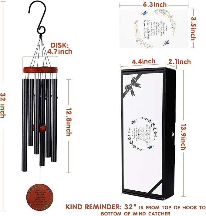 Memorial Wind Chimes for Loss of Mother or Father – Personalized Sympathy Wind Chimes for Outside, Bereavement Gifts for Loss of Loved One, Unique Outdoor Remembrance Gifts