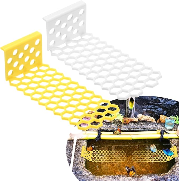 2-Pack Floating Bee Island, 18x6cm/7.09x2.36 Inch Plastic Floating Bee Watering Station for Feeding/Butterfly Bath/Outdoor Garden Decor [White, Yellow]