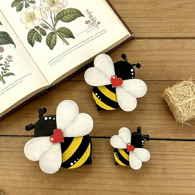 3PCS Honey Bee Decor Bee Decorations for Home Rustic Bumblebee Wooden Art Sign for Farmhouse Layered tray living Room Spring Summer Gift for Bee Farm Owners women