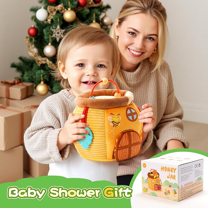 Koty Baby Toys 0-6 Months,Bee House Sensory Toy, Interactive Plush Beehive wtih rattles, queaker, Mirror, Busy Montessori Soft Toys for Toddlers 0-3,Development Toy for Infants 6-12 Months