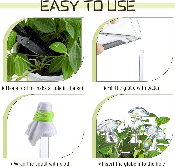meekoo 10 Pcs Plant Watering Globes Glass Watering Globes for Outdoor Self-Watering Planter Insert Device with Mushroom Rainbow Gradient for Outdoor Indoor Pot Vacation Water Conservation(Mushroom)