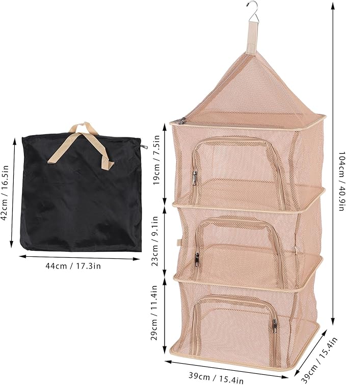 Drying Rack, 4 Layer Foldable Drying Rack Mesh Drying Net, Versatile Weed Drying Rack Vegetable Drying Rack for Drying Seeds, Herb, Bud, Grass, Dry Net for Garden (Beige)