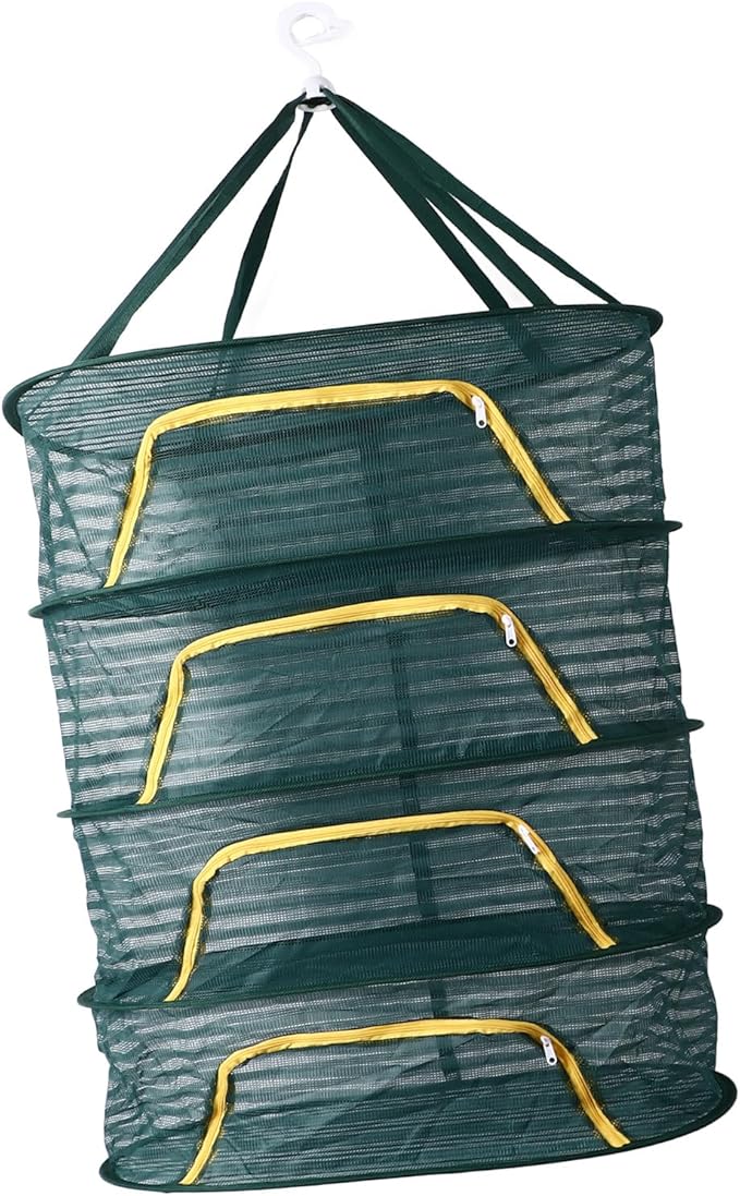 4 Layer Herb Drying Rack, Hanging Mesh Plant Dry Net Basket with U Shaped Zipper, Foldable Drying Rack Net for Garden, Herb, Food, Cloth