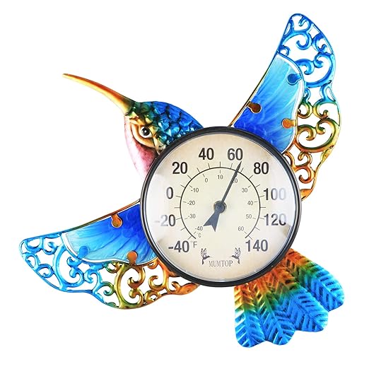 Thermometer Indoor Outdoor Patio Weather Thermometer Wall Hummingbird No Battery Required Hanging Decor Hygrometer