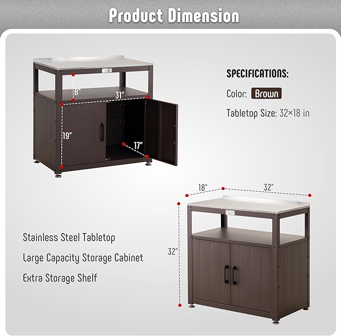 Garden Potting Bench with Storage, Outdoor Potting Table & Garden Work Bench for Plants, Horticulture, Outdoor Potting Station with Stainless Steel Tabletop, Outdoor Work Table