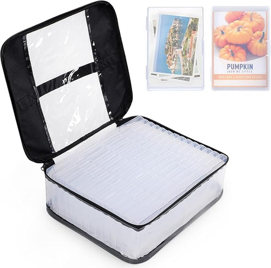 28 Slots Seed Storage Organizer Box with Clear Zipper Bag, Garden Seed Containers for Flower Vegetable Plants, Photo & Card Storage Case
