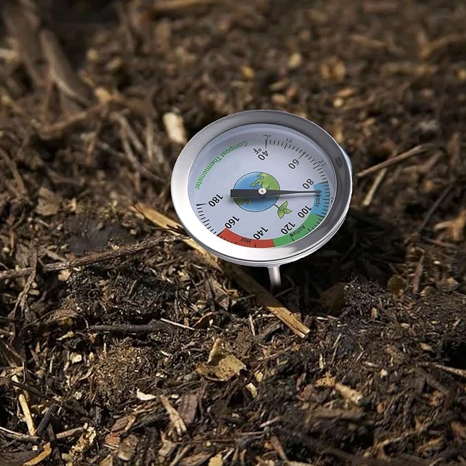 Soil Thermometer Stainless Steel Extra Long Probe Temperature Gauge for Compost Garden Lawn No Battery Required