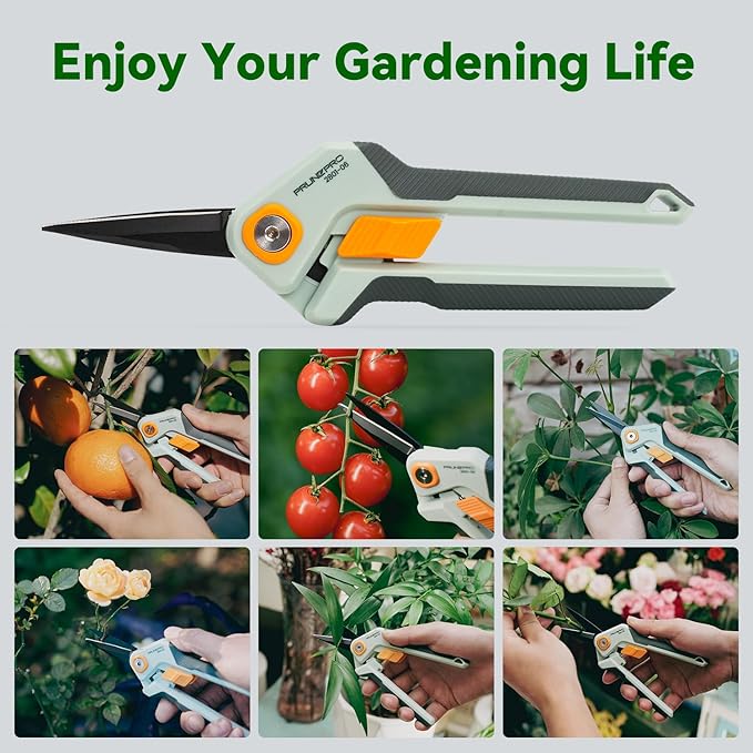 PrunePro Garden Scissors Pruning Shears Sharp Stainless Steel Non-Stick Teflon Coating Blade for Precise Cuts Garden Snip Bonsai Clippers for Plants Rose Flower 2 Pack