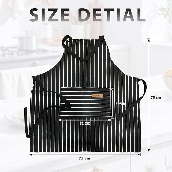 2 Pack Kitchen Aprons, Apron for Cooking with 2 Pockets, Unisex Adjustable Neck Strap Chef Aprons for Men Women