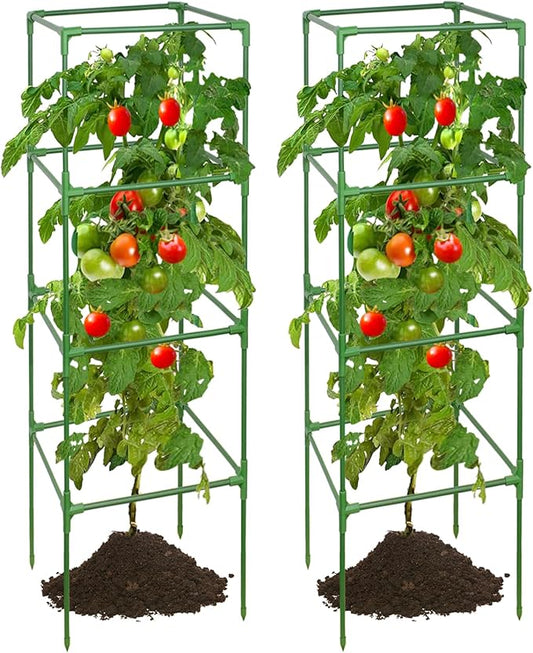 ZeeDix 2 Pack Heavy Duty Tomato Cages for Garden 60 Inches, Square Adjustable Tomato Trellis Cage Climbing Plant Support Trellis Plant Cages for Climbing Vegetables Flowers with 20Pcs Clips