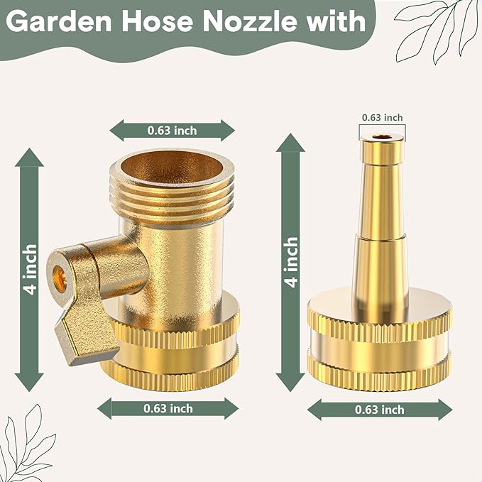 Twinkle Star Brass Hose Nozzle 4 Pack, Jet Nozzle High Pressure Hose Nozzle with Leakproof Shut off Valve, Upgraded Valve Handle, 3/4” GHT Nozzles for Garden Hose, Car Wash, Extra 2 Rubber Washers