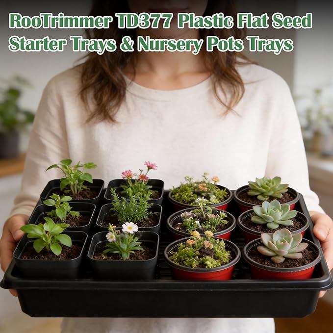 10 Pack Seed Starter Trays - Heavy Duty Plastic Flats, Fits 54 Cell Plug Tray, Seedling Tray for Carrying and Holding Plant Nursery Pot,Seed Germination & Plant Propagation (TD377)