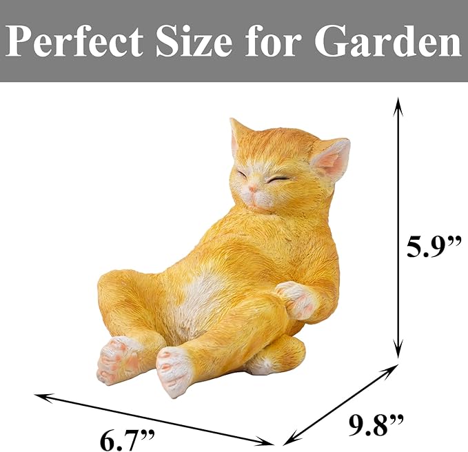Cat Garden Statue Outdoor Decor, Resin Cat Figurine Garden Sculpture Patio Decor, Larger Pet Memorial Stone, Orange Sleeping Cat Memorial Gift for Loss of Cat, Outdoor Statues Pet Remembrance Gift